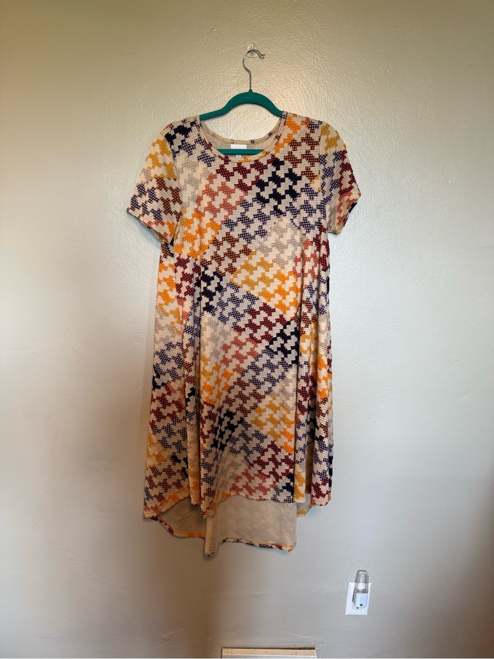 RARE Houndstooth Print Swing Dress in Multi-Color